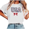 thumbnail image 4 of Levmjia Womens Top T-Shirt Short Sleeve Round Neck Printed Casual Pullover Fashion Comfortable Independence Day Tee Vacation Party Daily Wear, 4 of 5