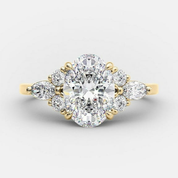 solitaire jewels 3CT Muse setting Oval Moissanite Engagement Ring For Women, 14K Yellow Gold