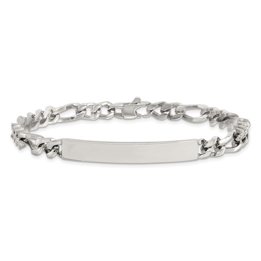 Stainless Steel Bracelet ID Figaro Men's 7 mm 8.25 in Chisel Polished Chain