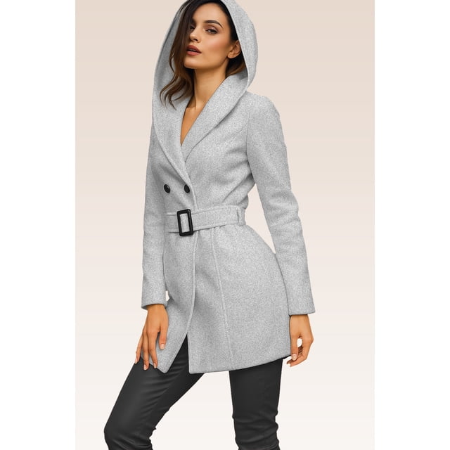 Abrigo Elegante con capucha Gris jaspe Chica