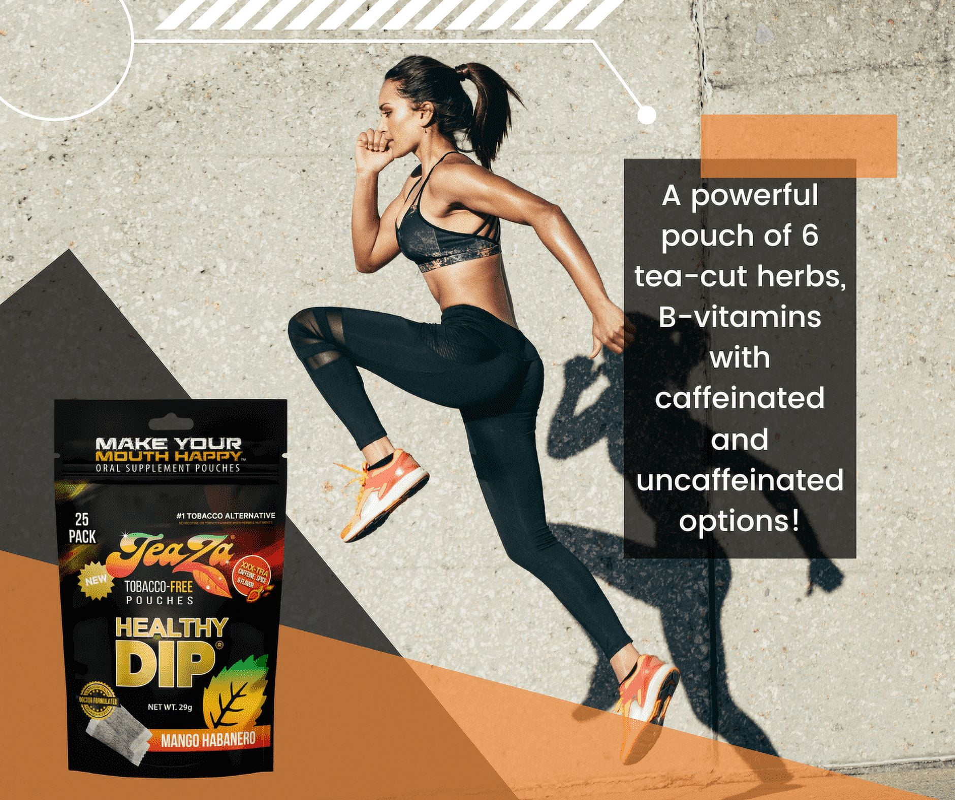 TeaZa Herbal Energy Pouches Mango Habanero Flavor, 2 Bags, Made From Tea,  50 Pouches