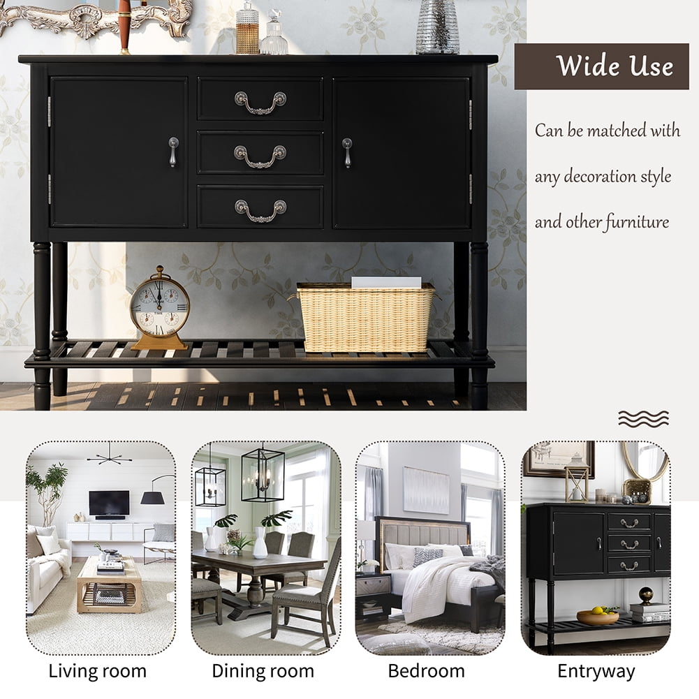 Lowestbest 45" Farmhouse Accent Entryway Table, Entry Table with 3 Drawers, 2 Cabinets and 1 Shelf (Black) Lowestbest 45" Farmhouse Accent Entryway Table, Entry Table with 3 Drawers, 2 Cabinets and 1 Shelf (Black)