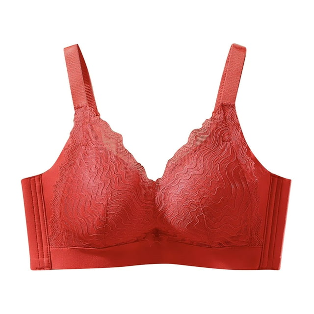 UPPADA Womens Bras No Underwire Front Closure Support Push up Bras Comfort Bras with Full Coverage Wireless Red,42