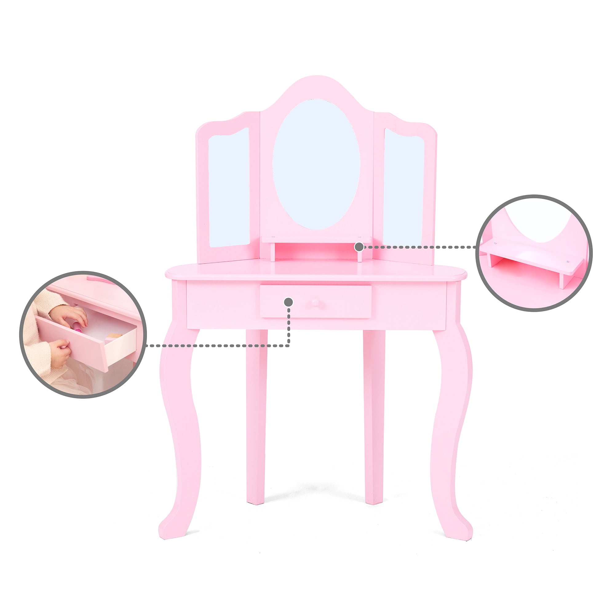 Teamson Kids Alessandra Kids Corner Vanity Table & Stool, Pink