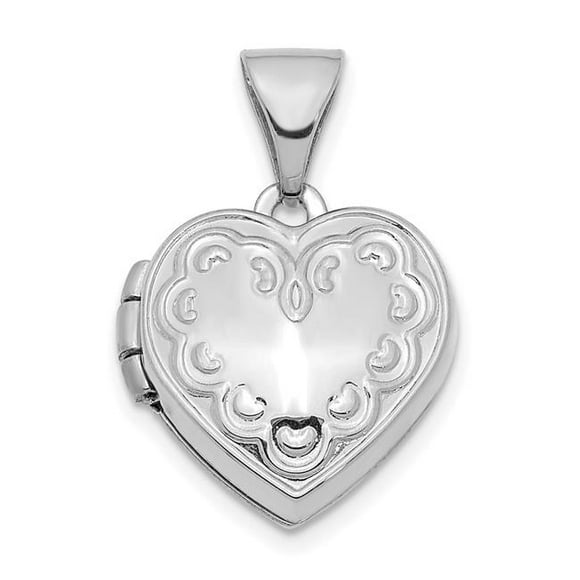 Quality Gold XL756 14K White Gold Textured 13 mm Heart Locket Pendant