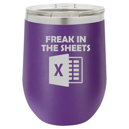 

12 oz Double Wall Vacuum Insulated Stainless Steel Stemless Wine Tumbler Glass Coffee Travel Mug With Lid Freak In The Sheets Funny Accountant CPA Spreadsheet (Purple)