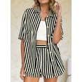 thumbnail image 4 of Two Piece Outfits for Women 2025 Striped Shirt & Shorts Set Black S, 4 of 5