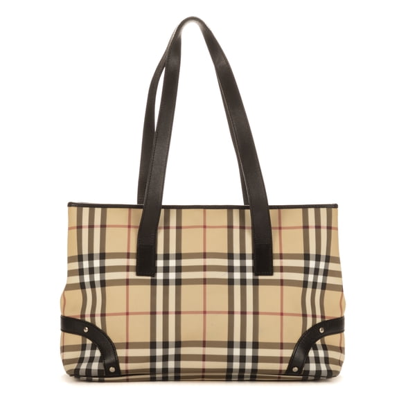 Pre-Owned Burberry Beige Plaid Tote Shoulder Bag Check