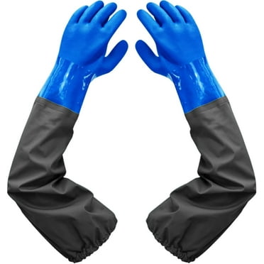 Long Rubber Gloves Elbow Length Chemical Resistant Gloves with Cotton Lining Waterproof Gloves, 25 inches, Large