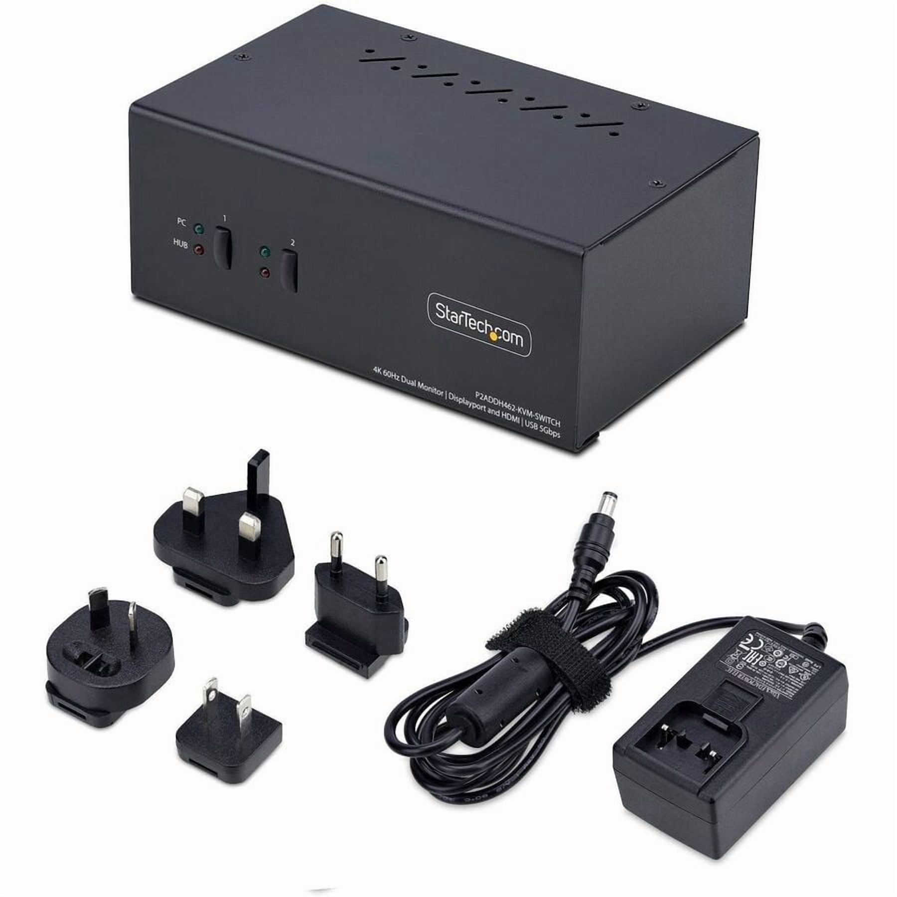 StarTech.com 2-Port Dual-Monitor DisplayPort and HDMI KVM Switch, 4K 60Hz, 2-Port USB 5Gbps Hub, 2x USB HID Ports, Hotkeys, TAA Compliant