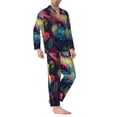thumbnail image 2 of Naloa Colorful Patterned Rabbit Men’s Pajamas Set - Long Sleeve Button Down Sleep Shirt and Pajama Bottoms Sleepwear Set-Small, 2 of 7