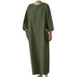 thumbnail image 2 of Robes pour Femmes 2024 Été Surdimensionné Printemps et Col en V Coton et Lin Décontracté Poche Robe à Manches Mi-Longues 50 % de Réduction!, 2 of 7