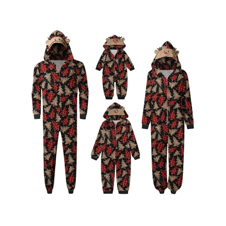 

Youweixiong Matching Christmas Family Hooded Pajamas for Women Men Kids Baby Hoodie Jumpsuit Sleepwear for Holiday Party