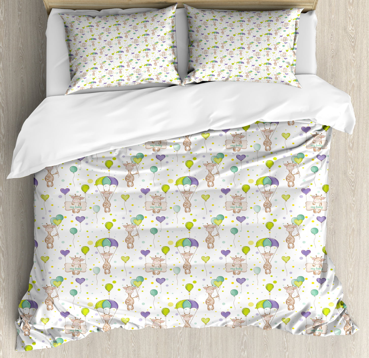 Baby Duvet Cover Set Infant Giraffes Flying With Balloons With
