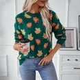 thumbnail image 2 of Women's Fall Leaf Print Sweater Batwing Sleeve Color block Crew neck Oversized Knit Pullover Top Green XL, 2 of 9