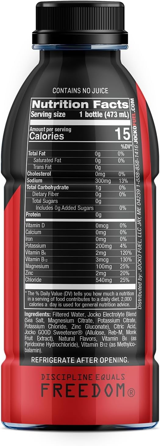 Jocko Fuel Hydrate Electrolyte Drinks - Sports Drink Hydration, Fruit Punch 16 Oz (12 Pack)