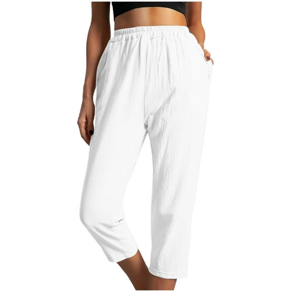 Womens Capri Pants Casual Cropped Workout Pants Elastic Waist Summer 3/4 Length Sweatpants with Pockets FAIWAD (X-Large)