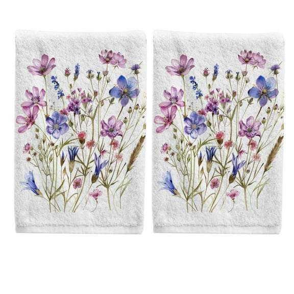 Ryvnso Watercolor Wildflower Hand Towels Set for Bathroom Cotton Face Towel Decorative 15.5x29.5 inch