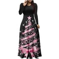 thumbnail image 2 of AUNVITO Women's Christmas Print Casual Dress Long Sleeve Round Neck Patchwork Maxi Dress with Soft Stretch Fabric, 2 of 4