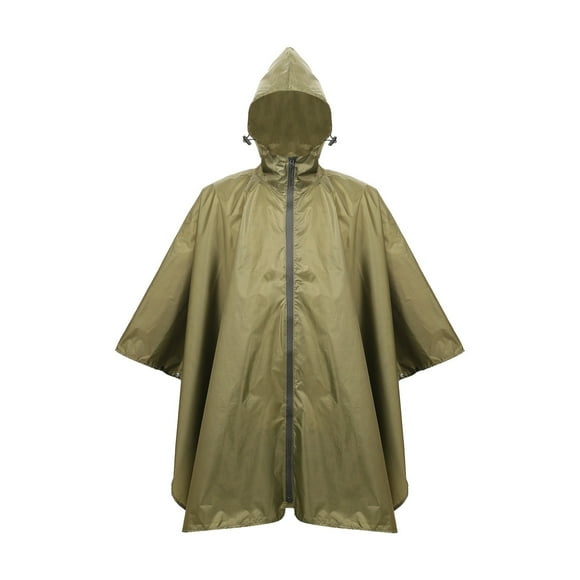 MIASHUI Rain Poncho Waterproof for Adult Lightweight Outdoor Poncho with Zipper,Green,One Size