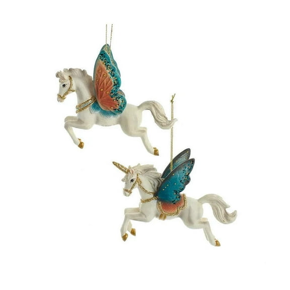 Set of 2 BUTTERFLY UNICORN & PEGASUS Christmas Ornaments, by Kurt Adler