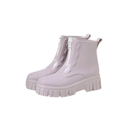 

Bellella Womens Waterproof Boot Platform Rain Boots Zip Up Work Shoes Fashion Rainboot Walking Wet Weather Garden Shoe Pink 5