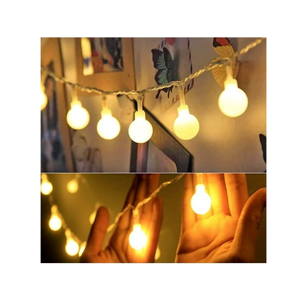 Warm White LED Globe String Lights 20Ft, Battery Operated, 8 Modes