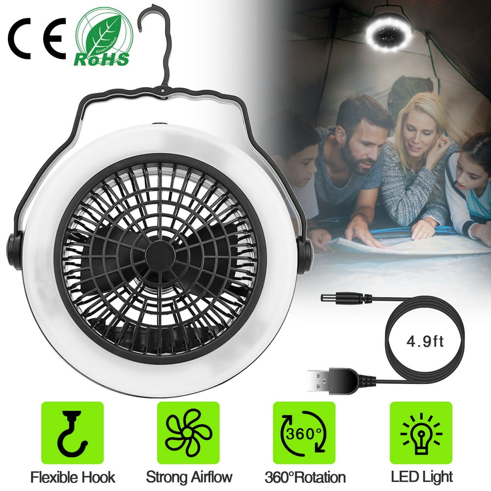 iMounTEK Portable Camping LED Fan 2 in 1 Outdoor Battery/USB Operated Hanging Hook Camping