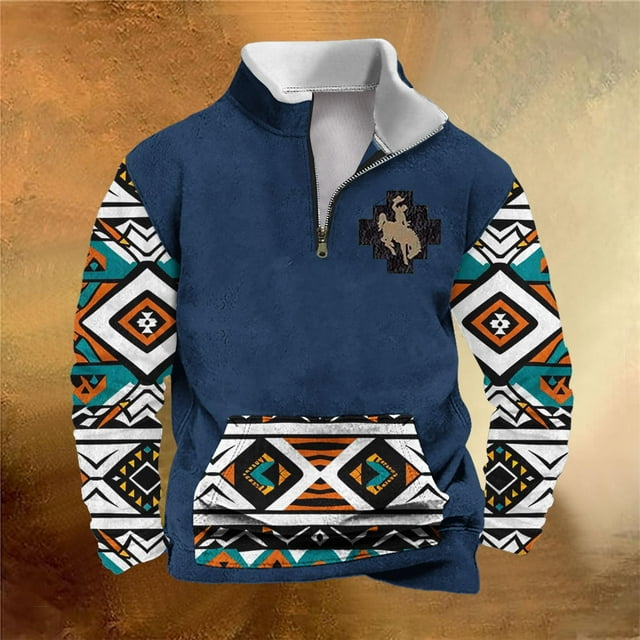 Sudadera sin capucha para hombre, informal, a la moda, con cuello alto, estampado, cremallera, jersey de manga larga, blusa de poliéster para hombre