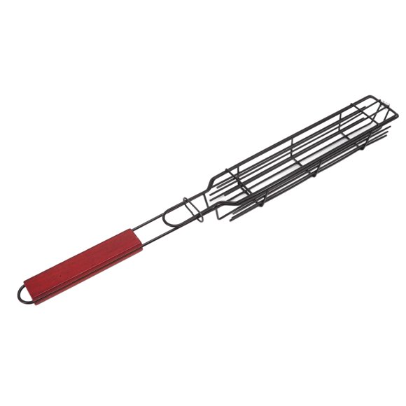 Outdoor BBQ Grilling Grate, Kabob Grilling Baskets Wood Handle Lockable Non Messy For Meat For Picnicking Wood Color,Red
