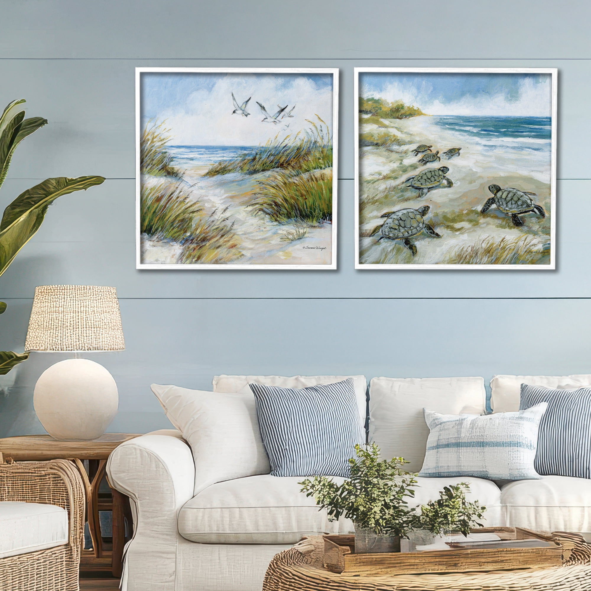 Stupell Industries Beach Creatures on Dunes 2 Piece White Framed Giclee Art Set, design by Susan Winget
