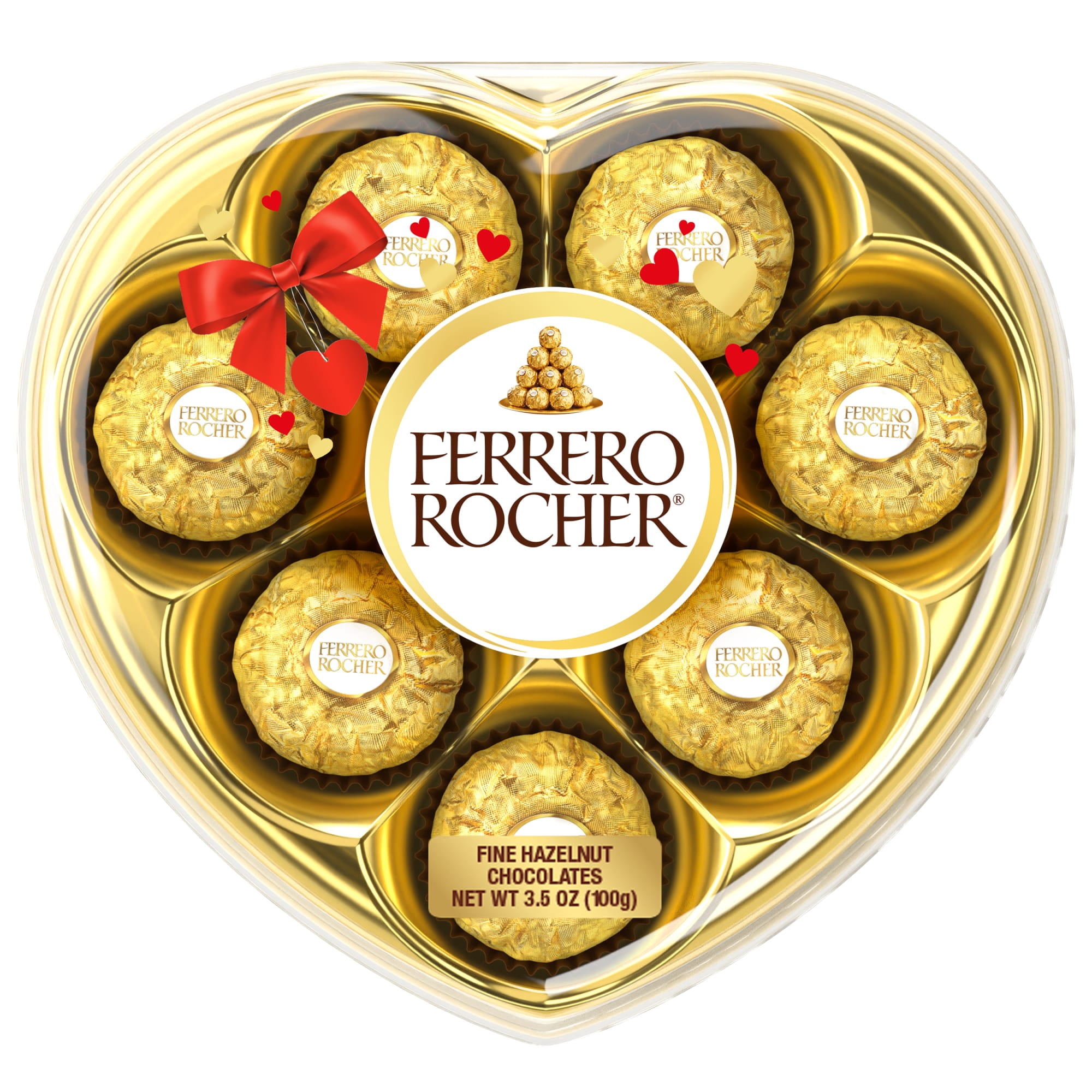 Ferrero Rocher Fine Hazelnut Chocolates, Valentines Day Heart Gift Box, 8 Piece Premium Chocolate for Gifting, 3.5 oz