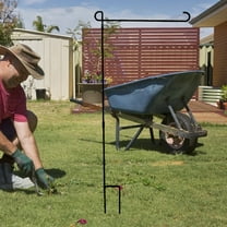 WRITWAA Wrought Iron Garden Flag Pole Stand with Wind Resistant Clips Black Outdoor Yard Decor