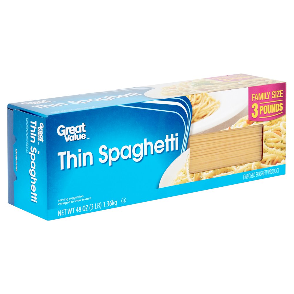 (2 pack) Great Value Thin Spaghetti Pasta Family Size, 48 oz
