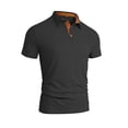 thumbnail image 5 of Men's Color-Block Stretch Polo Shirt Short-Sleeve Collared Button Placket Casual Daily Light Commute Spring & Autumn Wear,Black,XL, 5 of 5