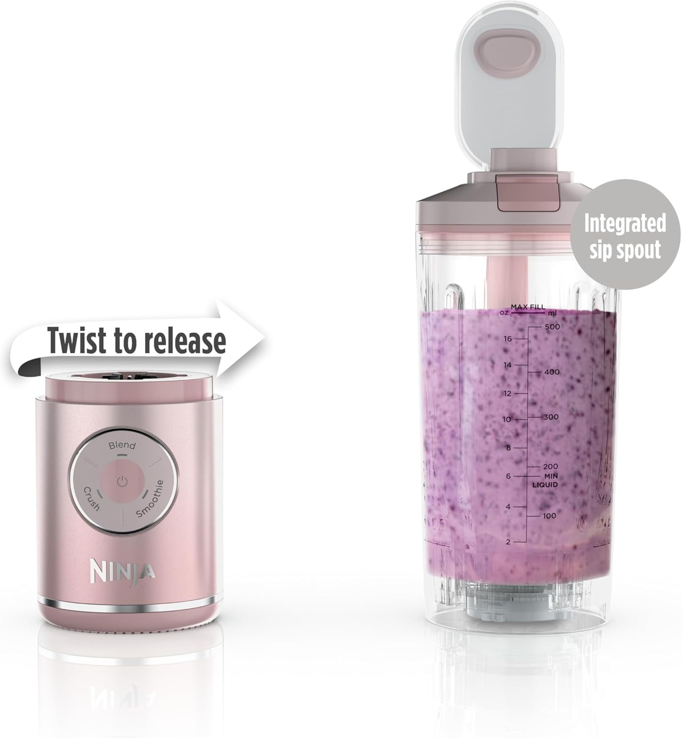 Restored Ninja BC251PK Blast Max Personal Cordless Blender, 3 Programs, 22 oz. Twist & Go Vessel, Pink (Refurbished)