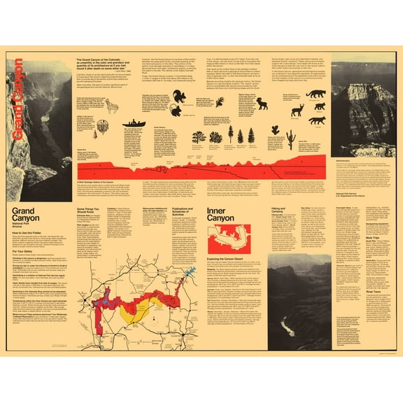 Historic State Map - Grand Canyon Visitors Brochure - US Park Services 1977 - Vintage Wall Art