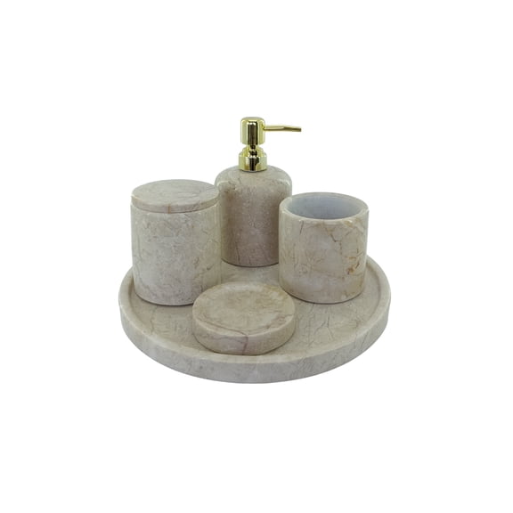 Luxury Beige Marble 5-Piece Bathroom Vanity Countertop Organizer Set