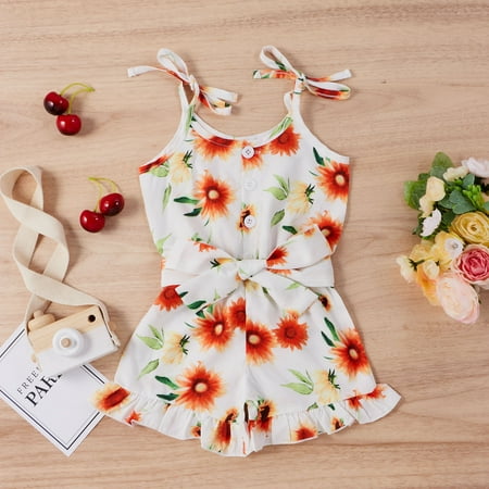 

Jumpsuit Sunflower Baby Suspender Toddler Clothes Printed Girls Romper Girls Romper&Jumpsuit White 110