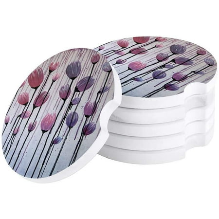 

KXMDXA Abstract Pink Tulip Natural Flower Plants Set of 2 Car Coaster for Drinks Absorbent Ceramic Stone Coasters Cup Mat with Cork Base for Home Kitchen Room Coffee Table Bar Decor