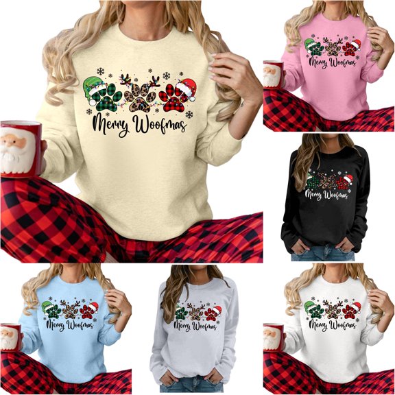 Wxolcjlv Christmas Paw Print Sweatshirt for Women Pullover Build Sweatshirts