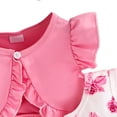 thumbnail image 4 of CAICJ98 Toddler Girls Dress with Cardigan Set Little Girl Floral Sleeveless Dress Ruffle Coat Baby Ruffle Sleeveless Outfit (Hot Pink,9-12 Months), 4 of 4