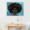 thumbnail image 2 of JEUXUS Portrait Afro African American Woman Girl Teal Bue Sunglasses Pop Art Paint Canvas Art Print Wall Art Black African Art Living Room Bedroom Home Decor Ready to Hang  16x12in, 2 of 6