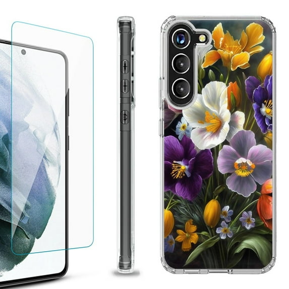 OneToughShield ® for Samsung Galaxy S23+ S23 Plus 5G Shockproof Bumper Phone Case, with Tempered Glass Screen Protector - Spring Flower