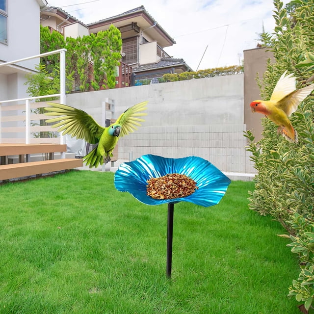 Bebedero y Baño para Aves con Estaca de Metal para Decoración de Jardín y Patio Exterior – Baño para Colibríes en Forma de Flor de Hierro Impermeable, Resistente a la Intemperie, Fácil de Instalar