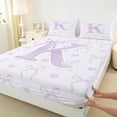 thumbnail image 3 of jejeloiu Personalized Gifts Bowtie Twin Sheet Sets,Letter K Twin Fitted Sheet,Purple White Bow Bowknot Flat Sheet,Lightweight Room Decoration,3 Pieces, 3 of 7