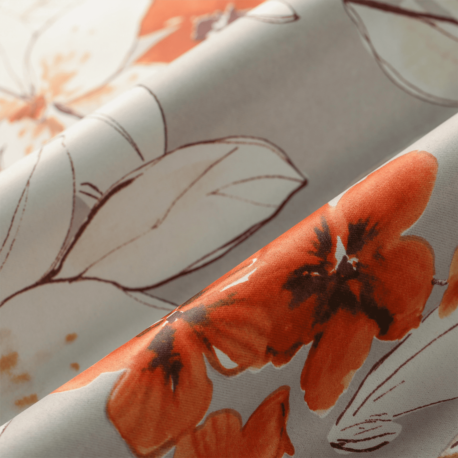 VOGOL Modern Orange Floral Pattern Print Unlined Thermal Insulated Window Curtain Drapes for Living Room Sliding Door, Grommet Top, 2 Panels, W52xL96 Inch