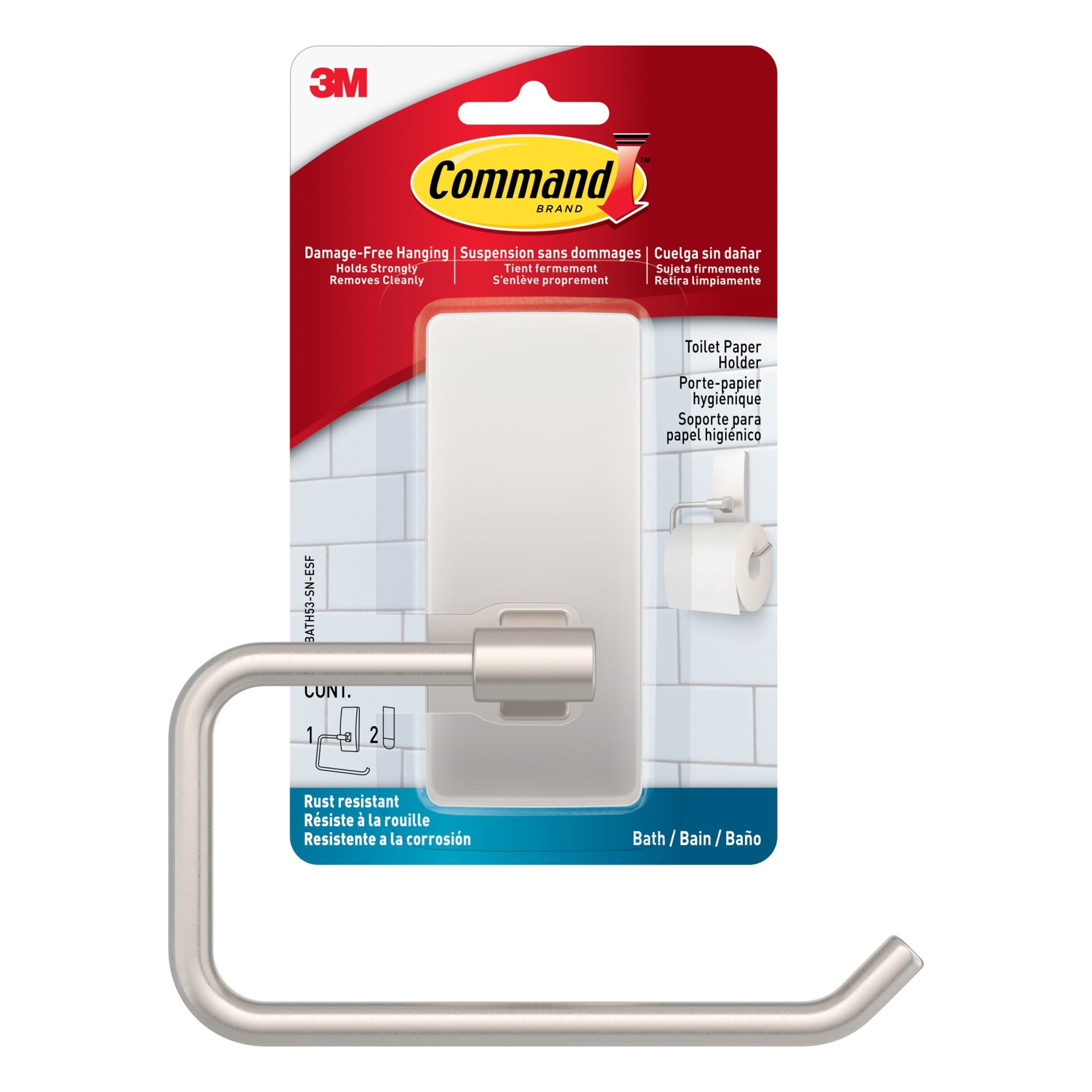 Command Bath Satin Nickel Toilet Paper Holder and Command Bath Satin Nickel Towel Ring