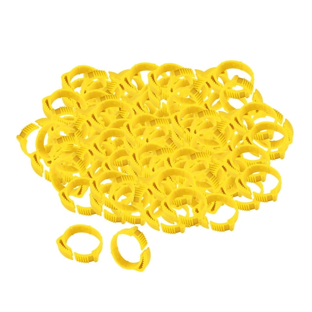 Paquete de 100 bandas para aves de corral, anillos ajustables para etiquetas de patas de aves, identificación del hogar Amarillo
