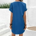 thumbnail image 5 of LADIGASU Women Casual Solid-neck Short Sleeve Dress Pocket Split Hem Strap Dress, 5 of 9